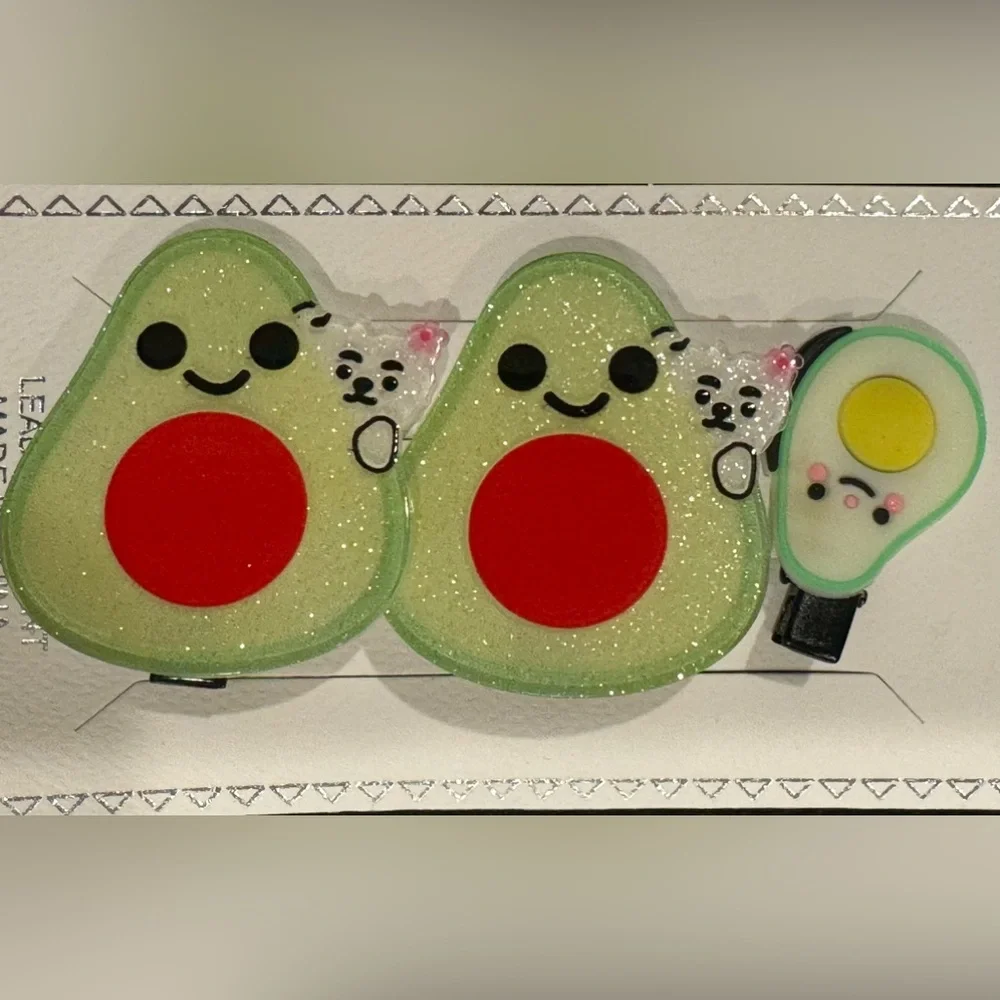 Girls Set of 3 Hair Clips Avocado